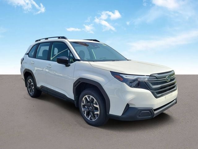 2026 Subaru FORESTER Standard Model in Crystal White Pearl — front three-quarter view