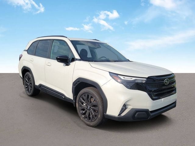 2026 Subaru FORESTER Sport Onyx Edition in Crystal White Pearl — front three-quarter view
