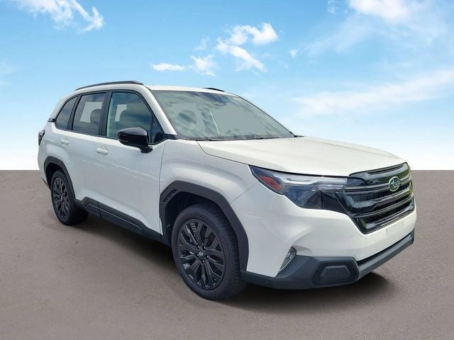2026 Subaru FORESTER Sport Onyx Edition in Crystal White Pearl — front three-quarter view