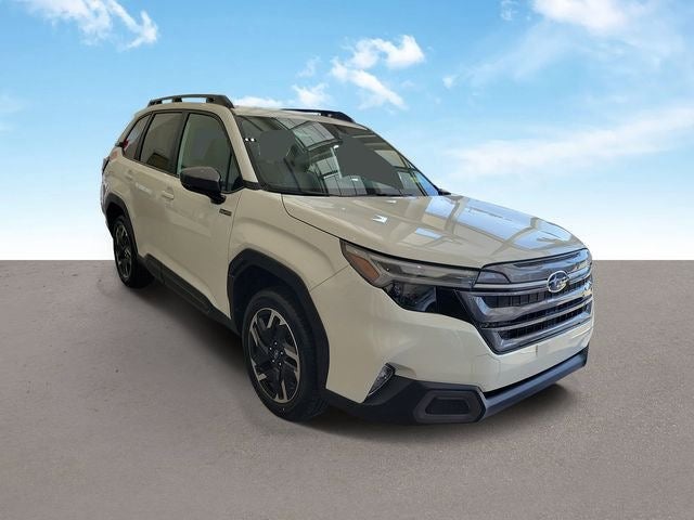 2026 Subaru FORESTER Limited Hybrid in Crystal White Pearl — front three-quarter view
